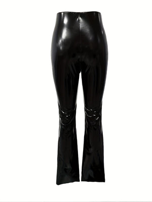 Glossy PU Leather Flared Trousers