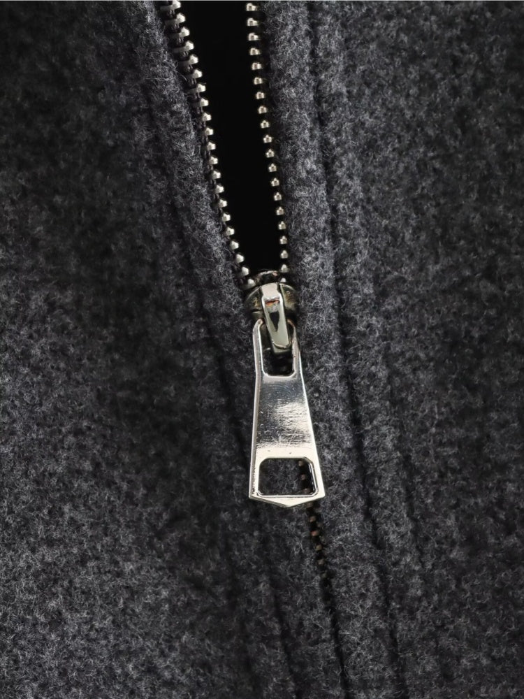 Lapel Zipper Solid Color Simple Oversized Woolen Jacket