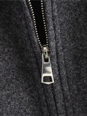 Lapel Zipper Solid Color Simple Oversized Woolen Jacket