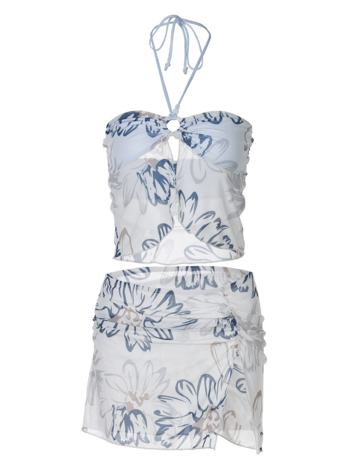 Printed Navel Exposed Halter-neck Mini Skirt 2-piece Sets