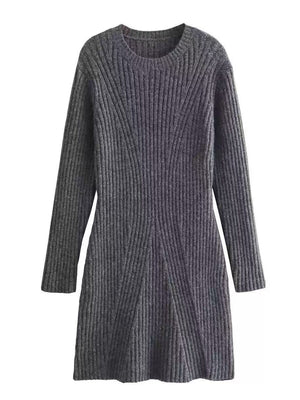 High-neck Solid Color Knitted Short Dress