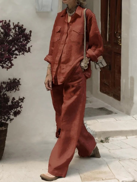 Long-sleeved Shirt And Loose-fitting Pants Two-piece Set