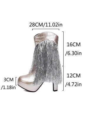 Fashionable Sequined Tassel High-heeled Platform Women's Boots