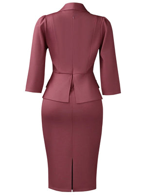 Large Lapel Three-quarter Sleeves Commuting Hip-hugging Midi Dresses