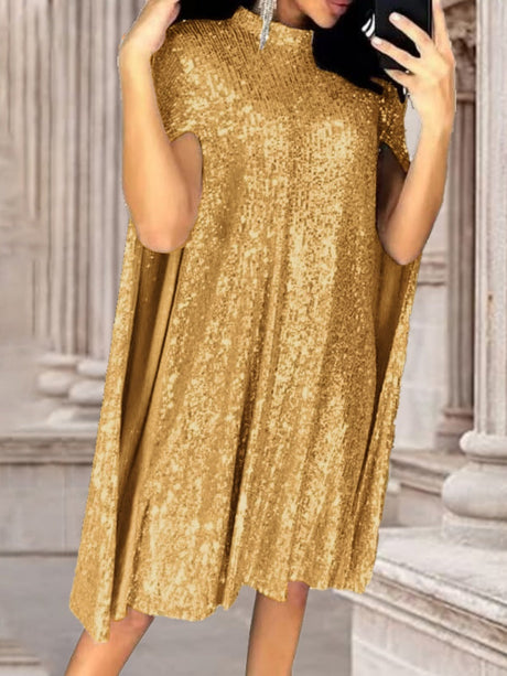 Small Stand-up Collar Sequins Loose Mini&Short Dresses
