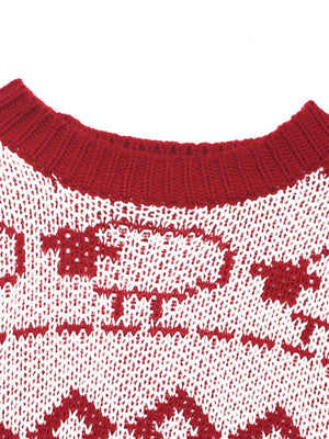 Christmas Red And White Knitted Long-sleeved Round Neck Bottoming Shirt Top Sweater