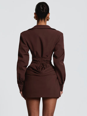 Sexy Deep V-neck Fishbone Zipper Waist-cinching Bodycon Dress