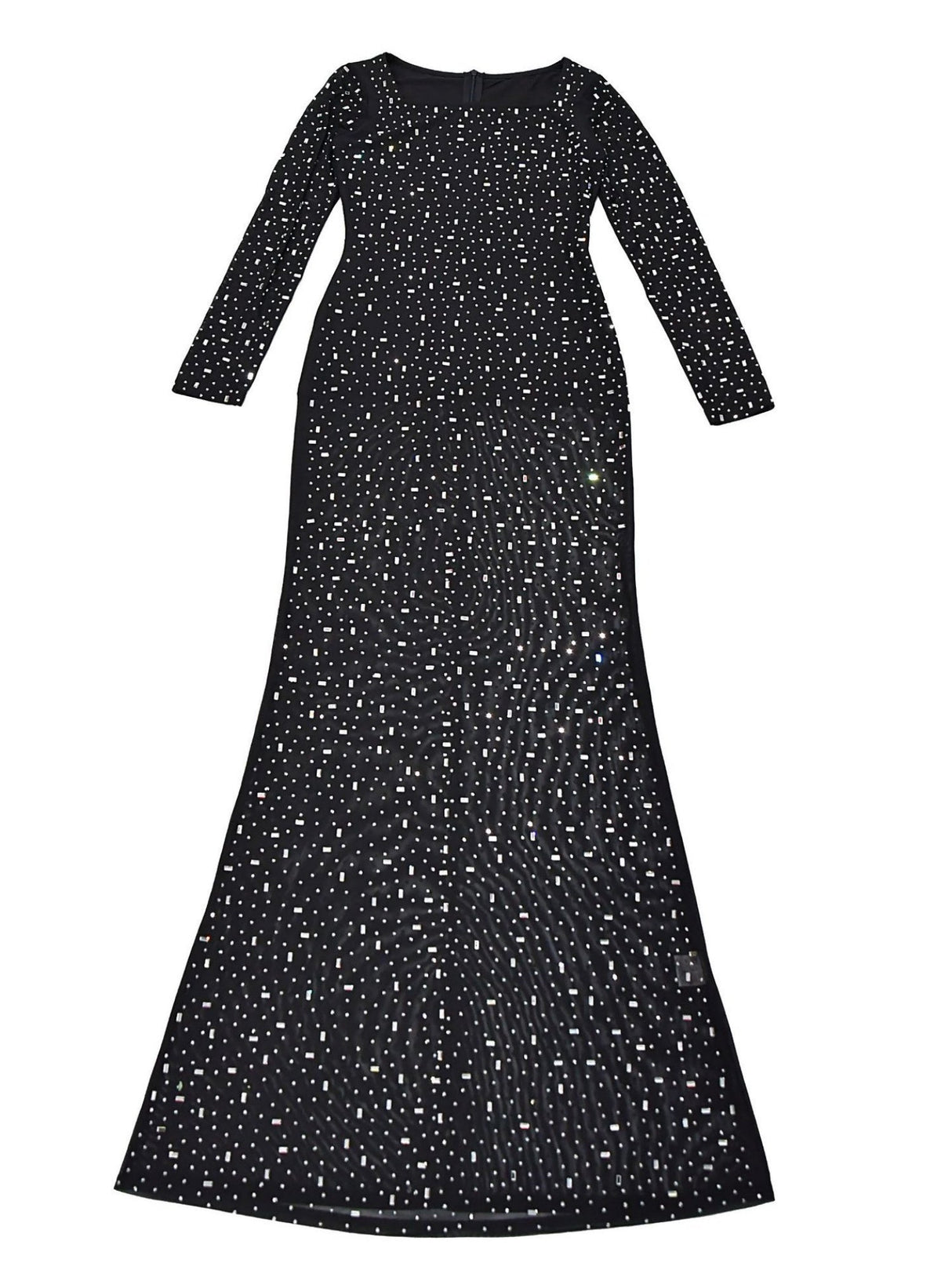 Strassbesetzte, lange Ärmel, eckiger Kragen, glänzende Party-Maxikleider