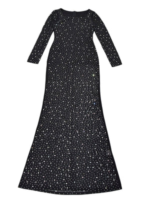 Strassbesetzte, lange Ärmel, eckiger Kragen, glänzende Party-Maxikleider