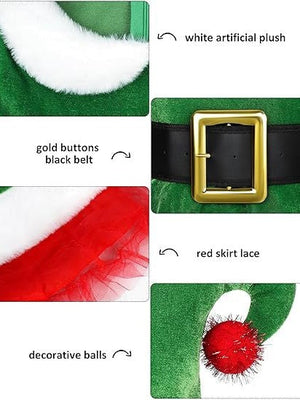 Christmas Velvet Dress Belt Striped Over-the-knee Socks Elf Hat Elf Costume Multi-piece Sets