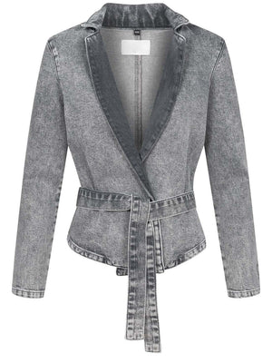 Straps Denim Jacket Jeans Solid Color 2-piece Sets