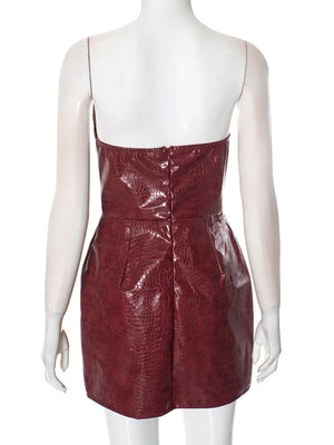 Soutien-gorge sans bretelles en cuir PU à motif crocodile, robes courtes et mini