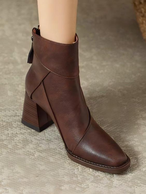 Solid Color Geometric Patchwork Chunky Heel Women's Boots