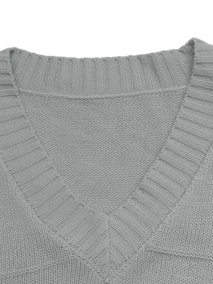Women's V-neck Grey Crochet Pullover Sweater