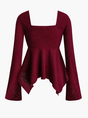 Bow Tie Long-sleeved T-shirt With Irregular Hem