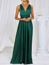 V-neck Satin Ribbon Long Skirt Parties Maxi Dresses