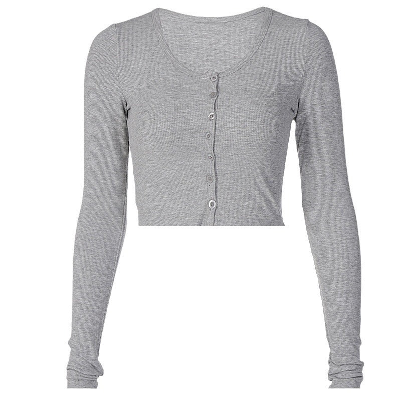 Single-breasted Slim-fit Long-sleeved High-waisted Crop Top