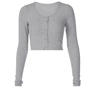 Single-breasted Slim-fit Long-sleeved High-waisted Crop Top