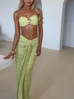 Lace Jacquard Two-piece Swimsuit Set For Vacation And Beach Leisure