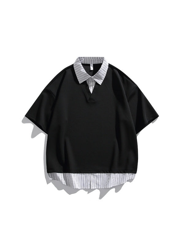 V-shaped Layered-look Patchwork Shirts