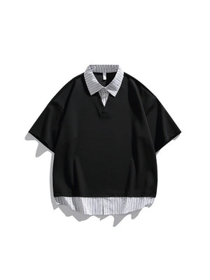 V-shaped Layered-look Patchwork Shirts