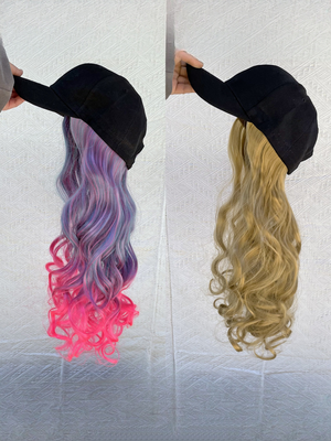 One-piece Baseball Cap Long Wavy Curls Synthetic Colored Wig