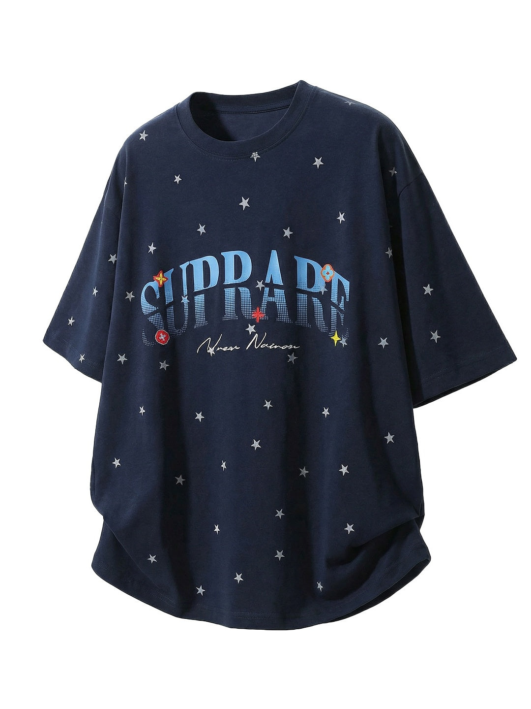 Full Stars Color-blocked Letter Printed T-shirts