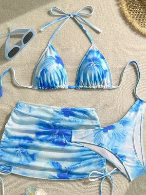 Printed Drawstring Halter Set 3-piece Sets Bikinis