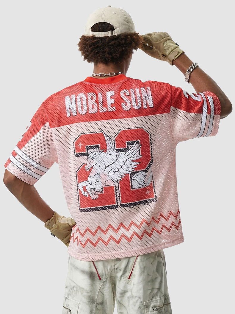 Printed Net Hole Baseball Color-blocked Breathable T-shirts
