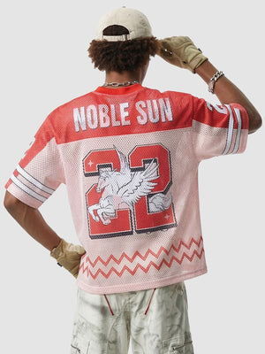 Printed Net Hole Baseball Color-blocked Breathable T-shirts