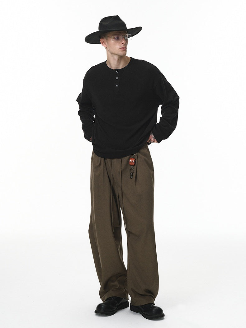 Liber Autumn Neutral wear Henry Collar Solid Color T-shirts