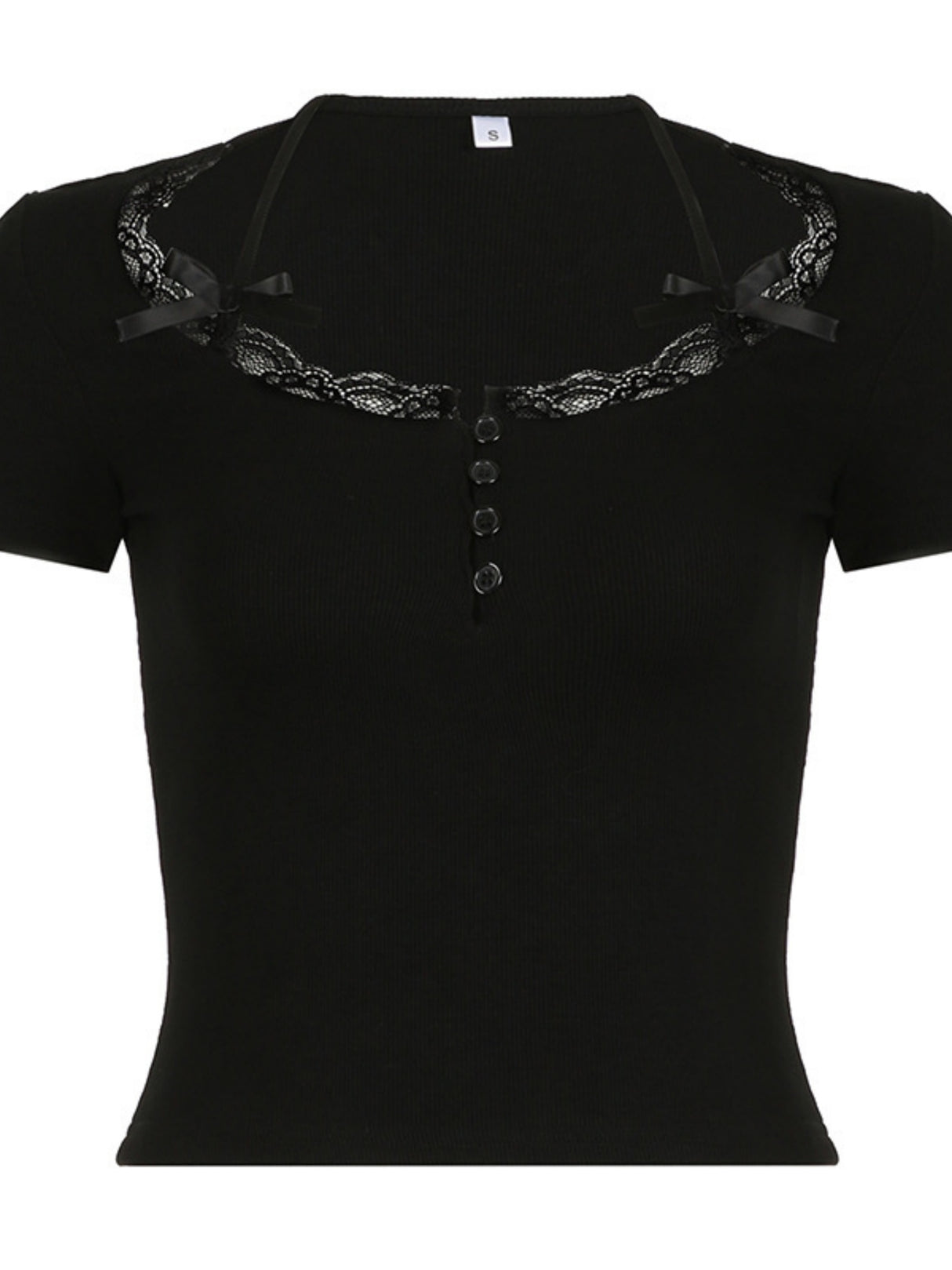 Lace Trim Square Neck Long-sleeved Top Button-down Halter Neck Tank Top