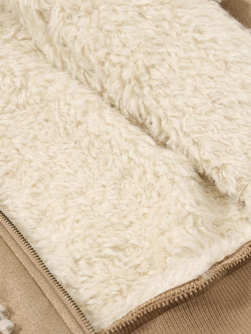 Letter Embroidery Suede Plush Collared Jacket