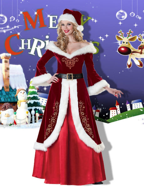 Christmas Role-playing Costume Hooded Shawl Skirt Belts Gloves Multi-piece Sets