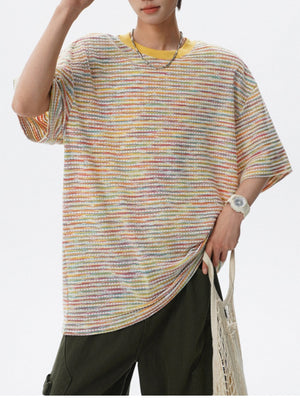 Color-blocked Rainbow Stripes Loose-fit T-shirts