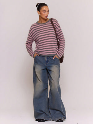 Linen-Blend Relaxed Striped Knit Top