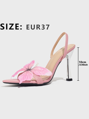 Pink 3D Butterfly Pointed-toe High-heeled Sandals