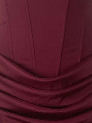 Square Collar High Waist Pleated Parties Cocktail Party Fishbone Decoration Satin Short Dress