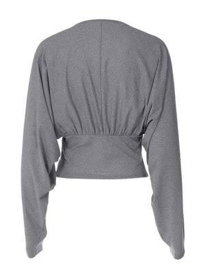 V-neck Batwing Sleeve Fitted Waist Cropped Top