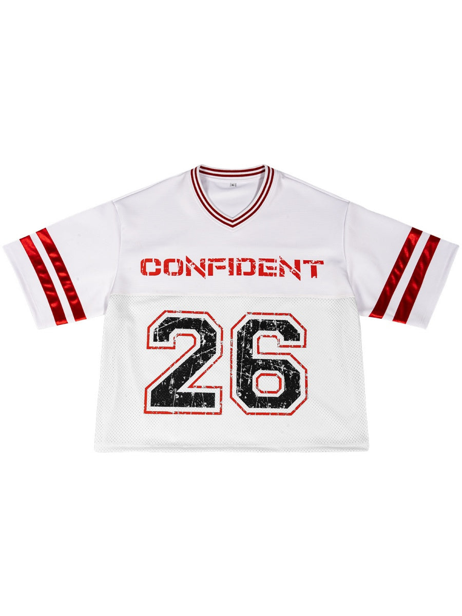Color-blocked Retro Mesh Jersey Boxy Boxy T-shirts