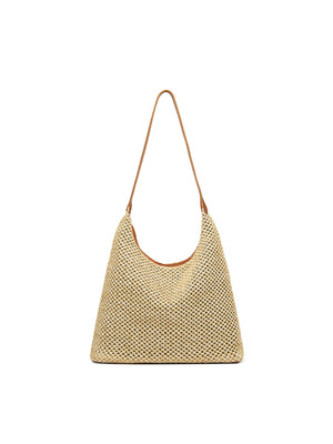 Solid Color Straw Shoulder Bag For Vacation