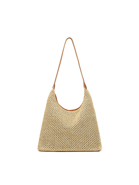 Solid Color Straw Shoulder Bag For Vacation