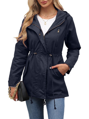 Cotton Loose Solid Color Pocket Hooded Jackets