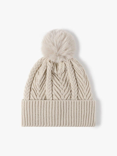 Jacquard Pom Beanie, Thick Knit Winter Hat, Warm Fleece-Lined, One Size
