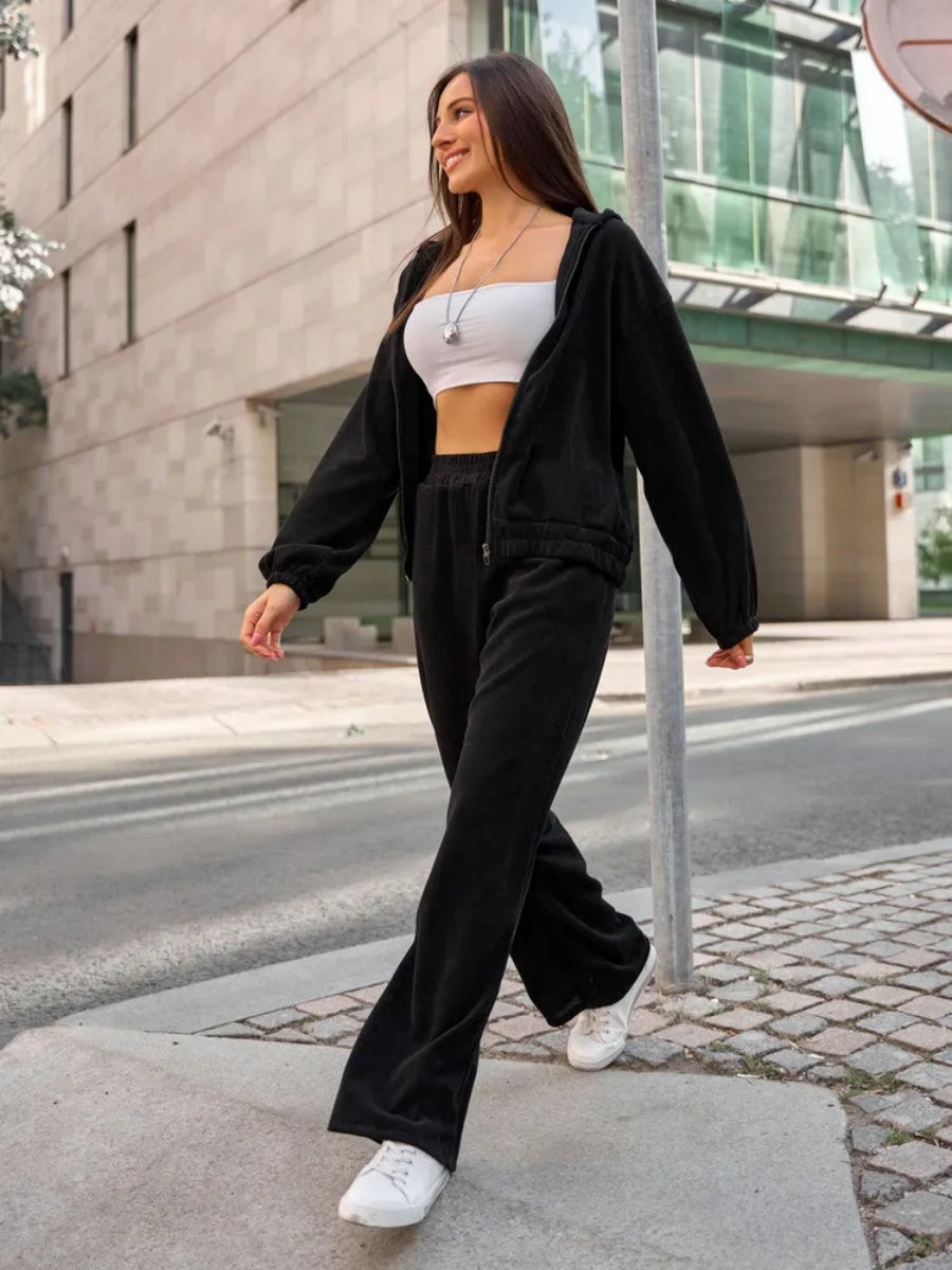 Liber Autumn women's solid color long-sleeved cardigan two-piece suit