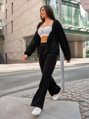 Liber Autumn women's solid color long-sleeved cardigan two-piece suit