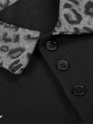 Abstract Printed Ins Leopard Print Patchwork POLO
