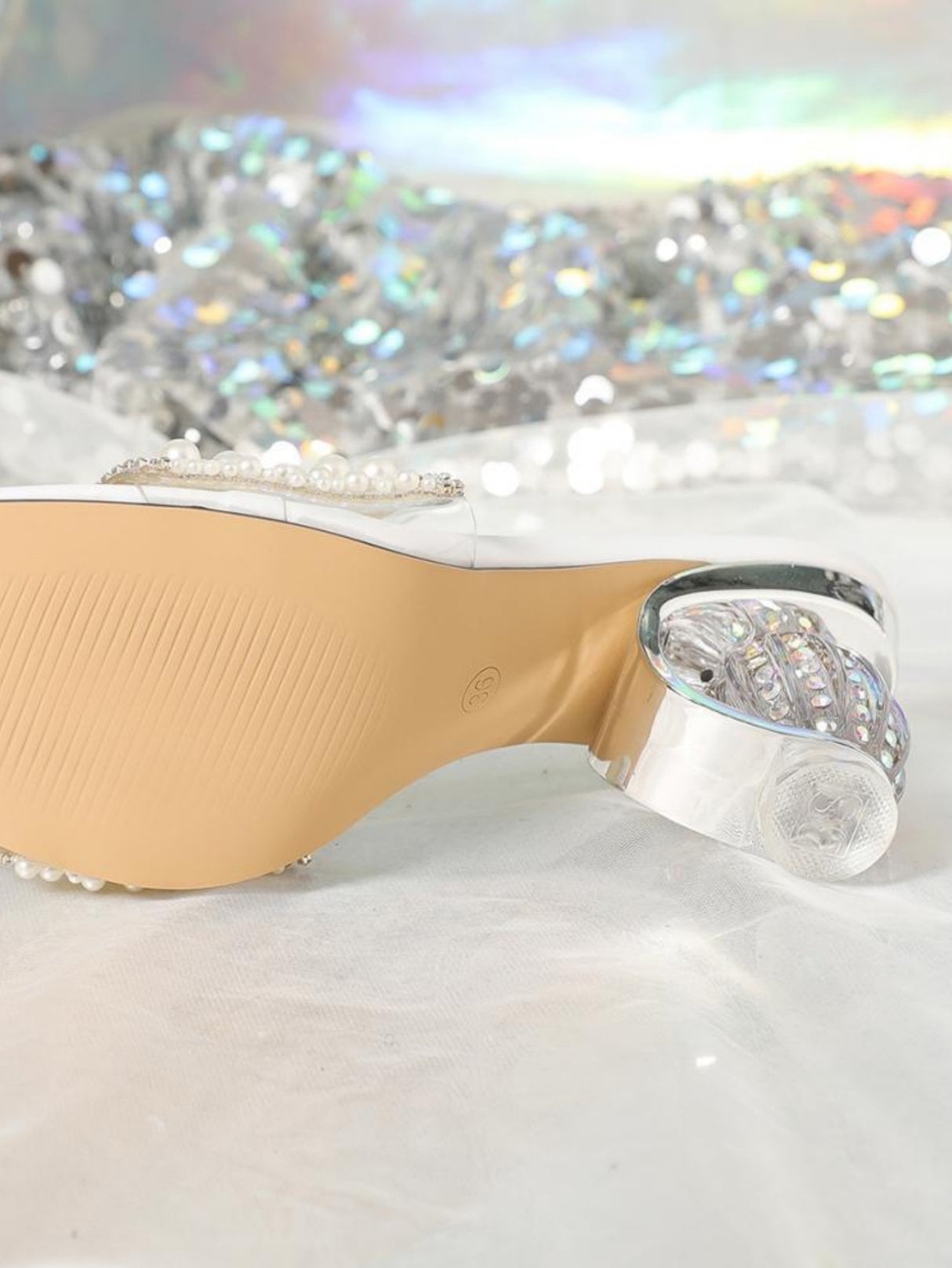 Pearl Transparent High-heeled Sandals