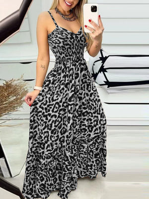 Leopard Print Spaghetti Strap Backless High-waisted And Slimming Maxi Dresses