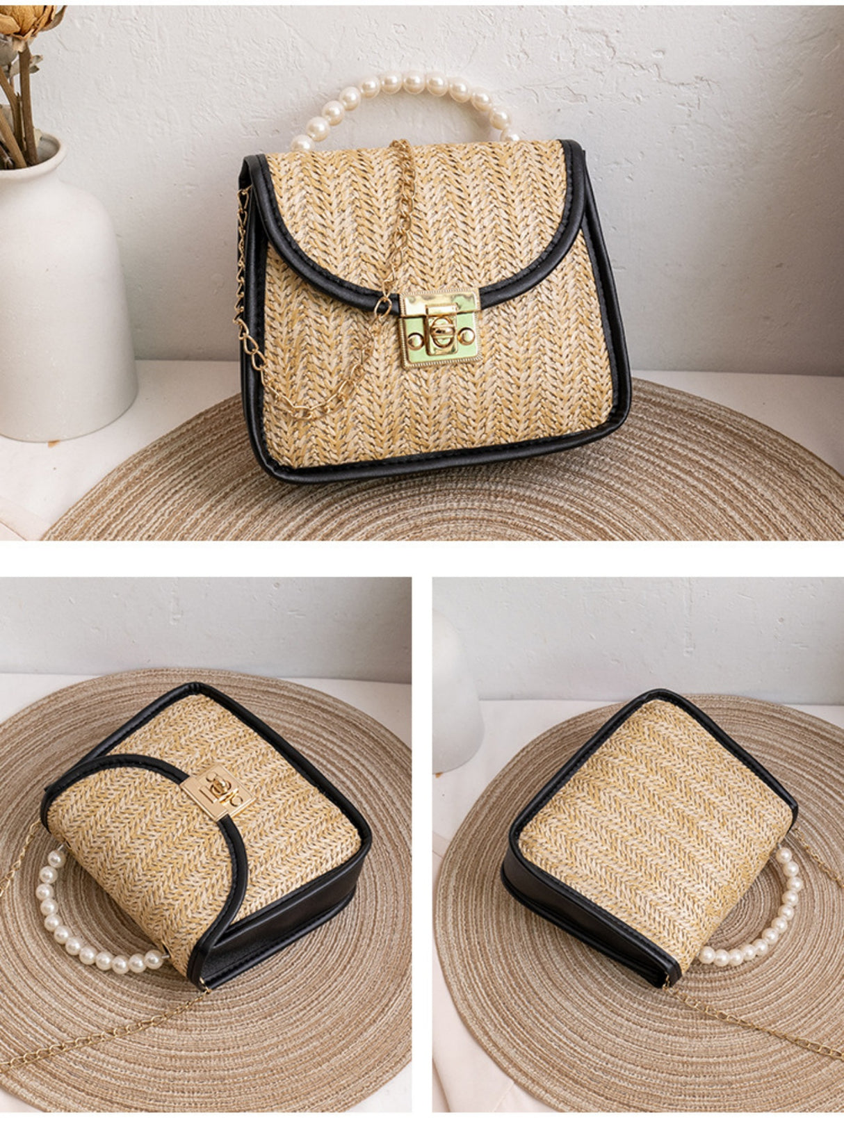Vacation Straw Beaded Crossbody Bag